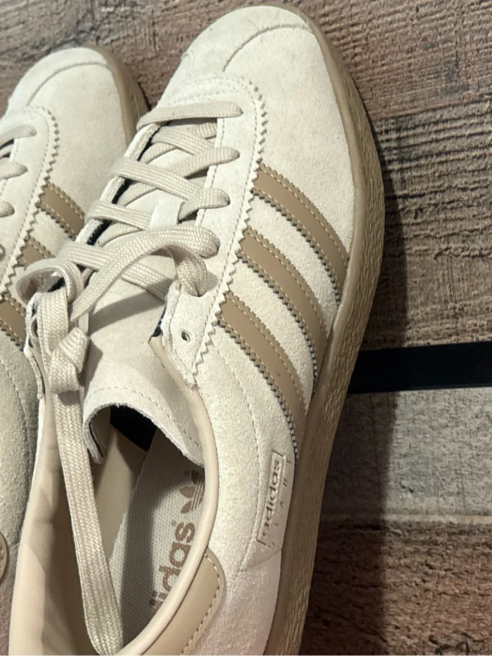 adidas Suede Sneakers in Off-White with Taupe Stripes